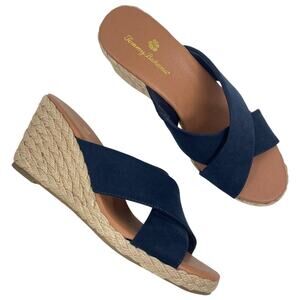 Tommy Bahama Blue Wedge Sandals with Cross-Strap Design